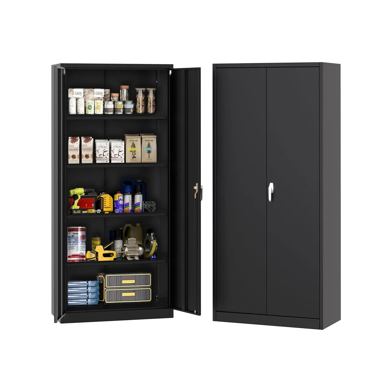 71" Tall Mobile Steel Storage Cabinet with Lockable Doors, 4 Adjustable Shelves & Wheels, Secure Metal Organizer for Files & Tools in Home, Office, Garage & Workshop