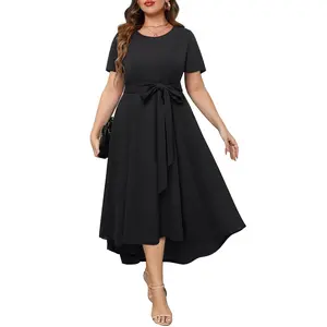 Holipick Women's Plus Size High Low Dress Wedding Guest Semi Formal Short Sleeves Long Cocktail Dresses with Pockets  SwimWeek  summervibes