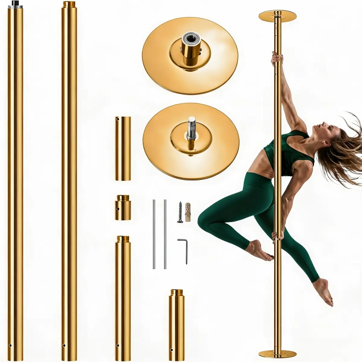 Professional Dancing Pole Kit, Heavy-Duty Steel Dance Pole, Height Adjustable Removable Spinning Static Dual Mode, Portable Dance Equipment for Home, Studio, Gym and Stage Performance