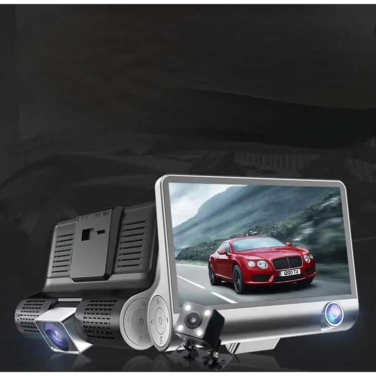 4 Inch 3-Channel Dash Cam 1080P Front Inside Rear Camera Night Vision Hidden DVR