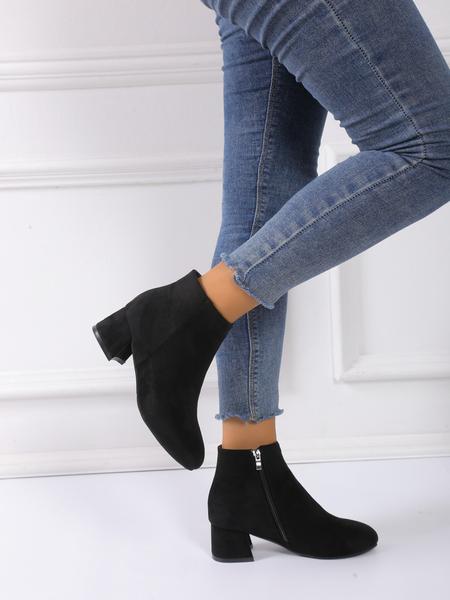 Women's Velvet Ankle Boots with Side Zipper, Chunky Heel Casual Party Classic Fashion Shoes, Winter Booties, Fall & Winter Textile Upper Material