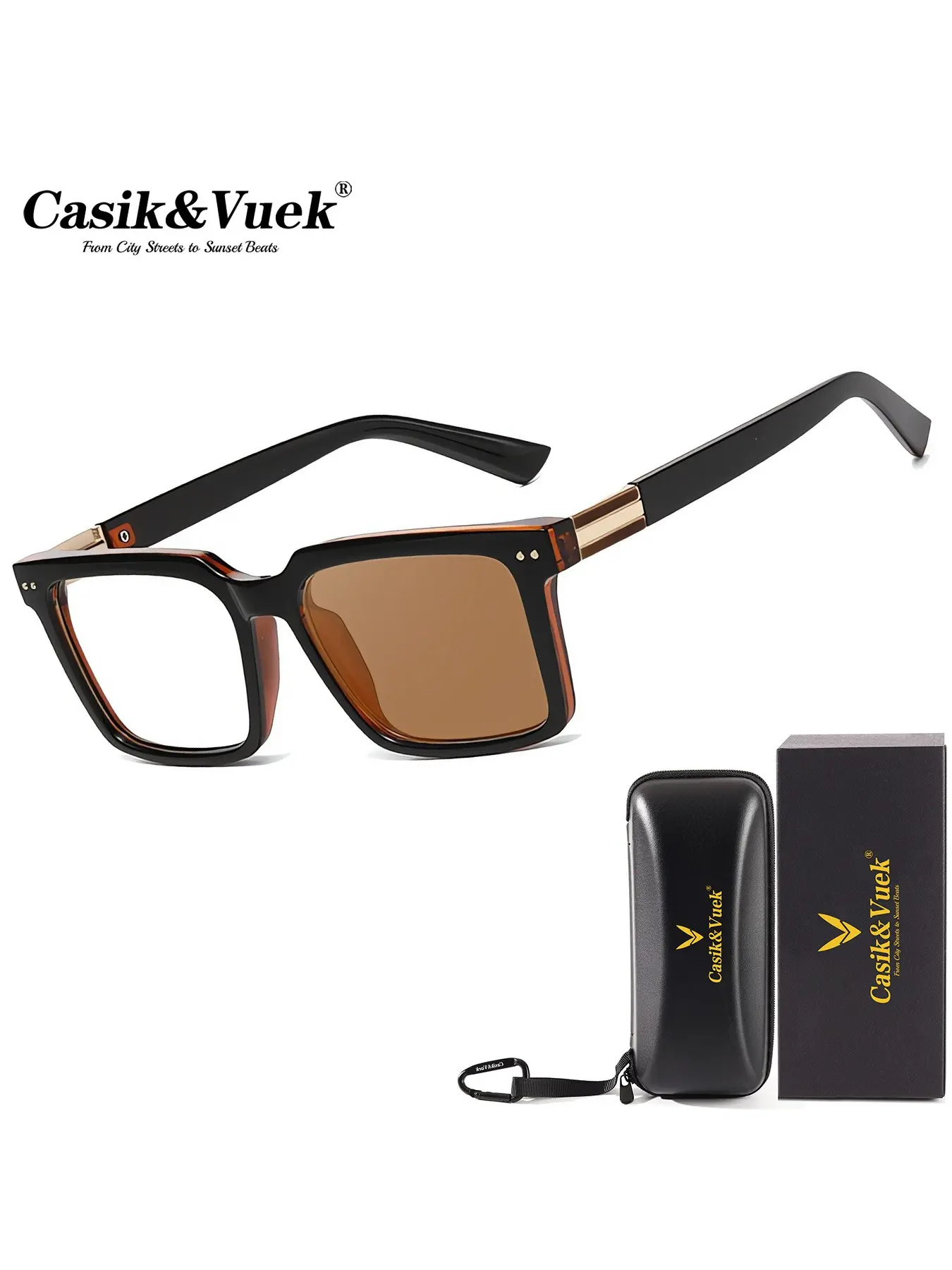 Casik&vuek Fashion Square Frame Women's Color-Changing Sunglasses Uv400, Outdoor Street Photography Driving Travel Glasses