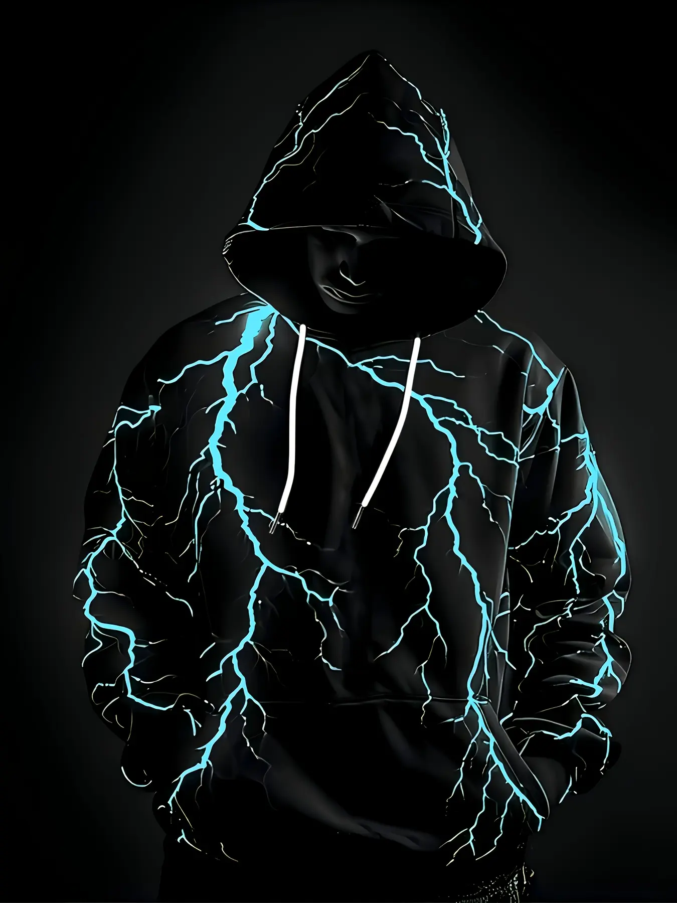 Men Neon Green Lightning Crack 3D Print Hoodie Cool Glow Graphic Pullover Hooded Sweatshirt Streetwear Loose Casual Tops