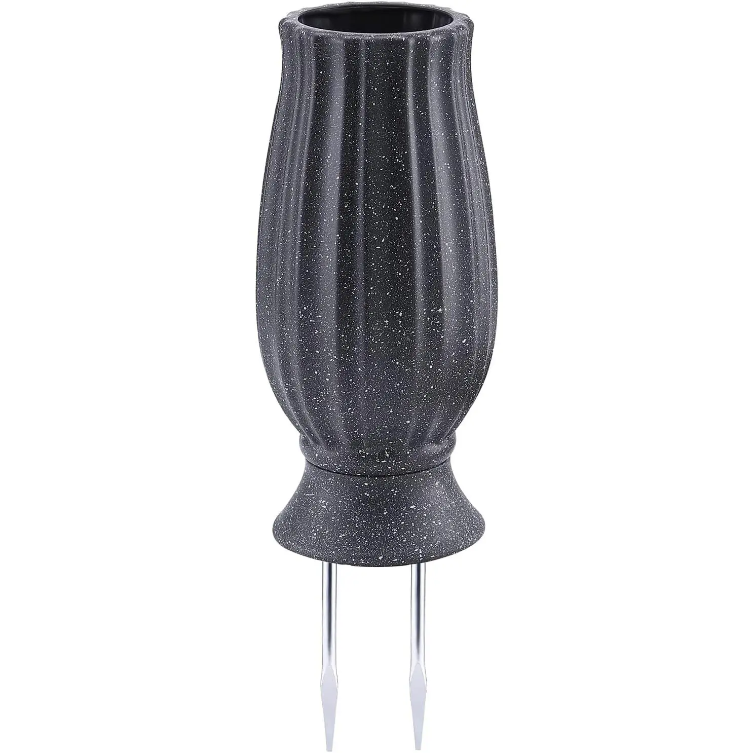 Black Granite Cemetery Vase with Metal Spike - Granite Look Headstone Flower Holder with Drain Hole, Loss Remembrance Memorial Decor for Artificial Flowers