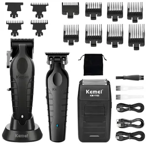 Kemei Km-2296 Men's Electric Hair Clipper Set, 3-Piece Professional Grooming Kit, Long-Lasting Battery, Comfortable Grip, Home & Travel Use, Cordless Hair Clipper