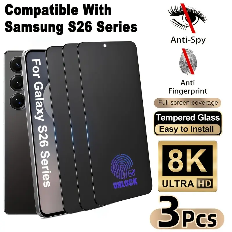 3-Pack Anti-Spy Protection Screen Protector for Samsung Galaxy S26ultra S25 Ultra S25 Plus S25 S24 Plus S24 S23 S26 S26 Plus S22 S21, Tempered Glass, Fingerprint Unlock, Fast Response, Gift Idea