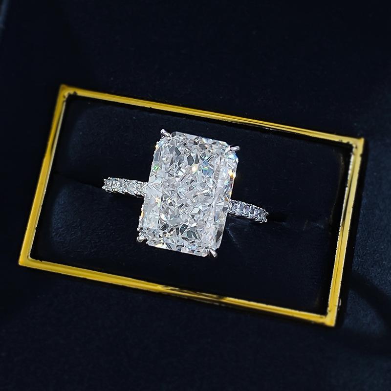 S925 Sterling Silver Ice Flower cut rectangular ring 9*13mm 8A cubic zirconia ring fashion jewelry accessory woman girl promise ring-155(20%)