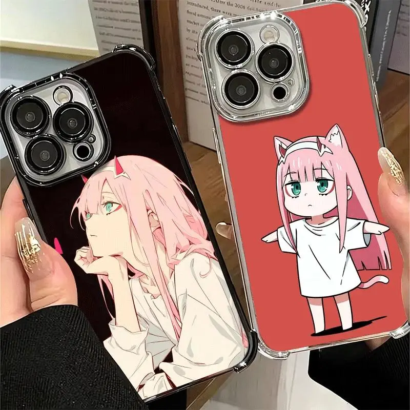 Zero Two 02 Kawaii Cute Plating Phone Case For iPhone 17 Air 16 15 14 13 12 11 Pro Max Plus