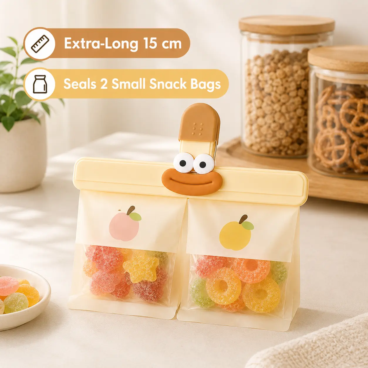 Cute Food Bag Sealing Clips, Extra Long 15cm Snack Bag Clips with Strong Spring Grip, Reusable Kitchen Storage Clips for Chips, Bread, Cereal & Food Freshness