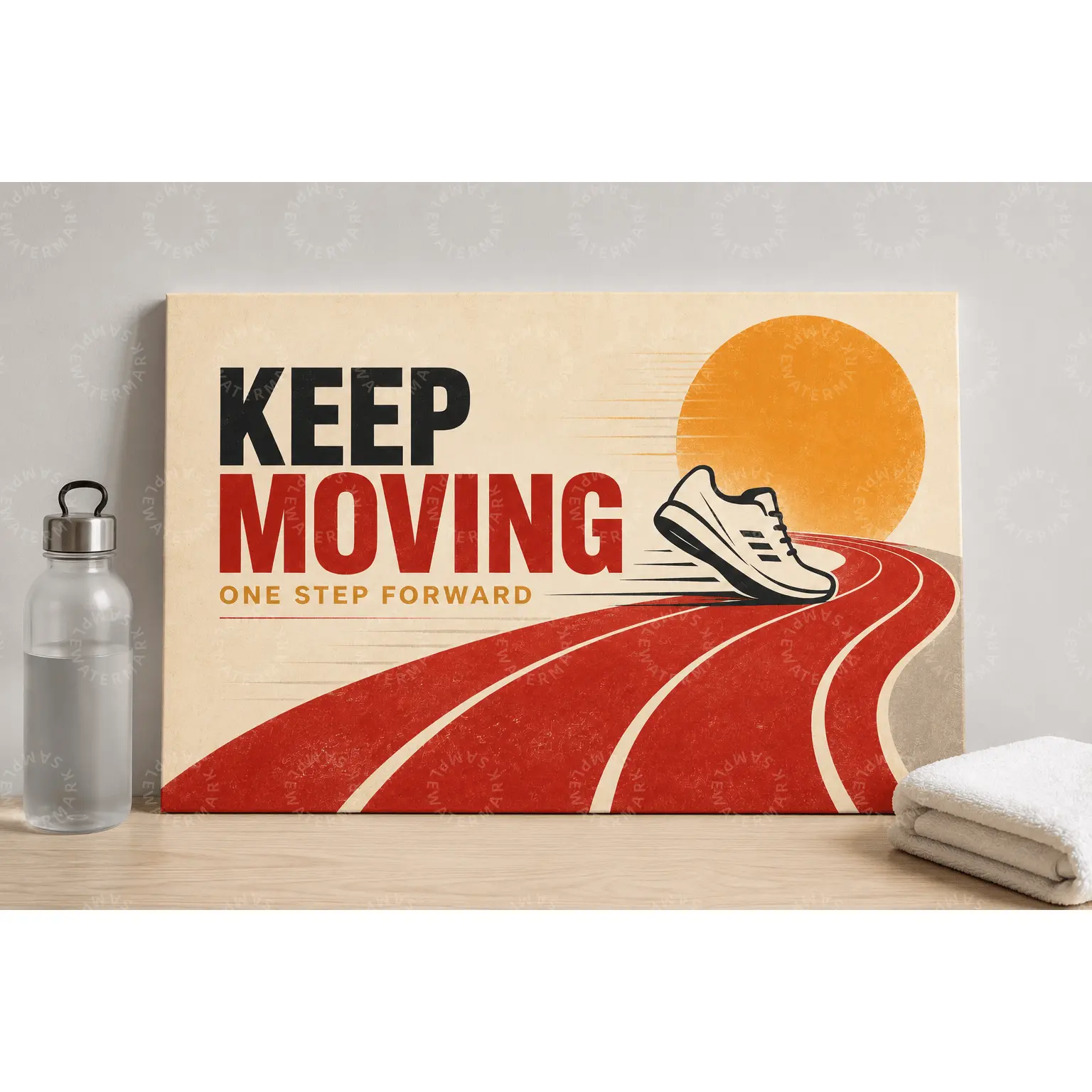Keep Moving Motivational Running Canvas Wall Art, Sports Quote Poster, Athletic Track Print, Fitness Gym Decor, Home Gym Wall Art, Office Bedroom Inspiration Decor, Gift for Runners
