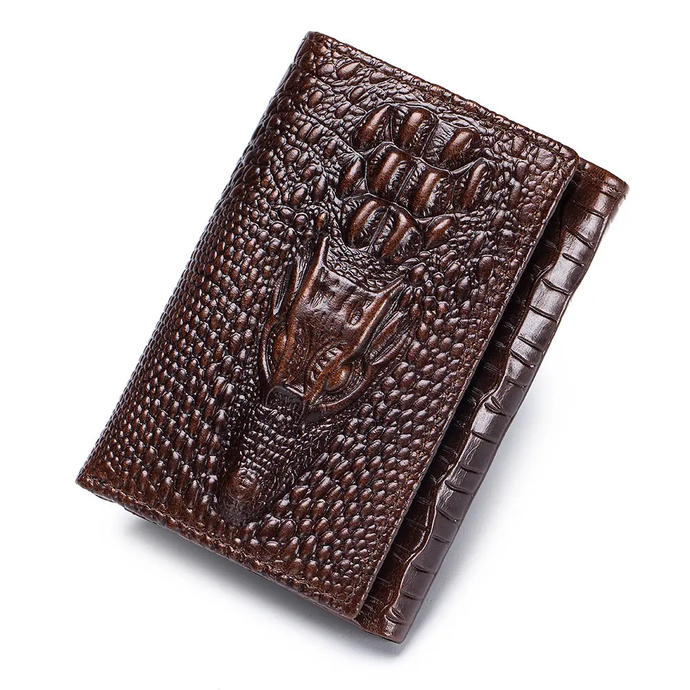 STEEL LION Men's Genuine Leather Crocodile Pattern Wallet with Multiple Card Slots, Vintage Style, Photo Album Slot, Anti-Scan Wallet