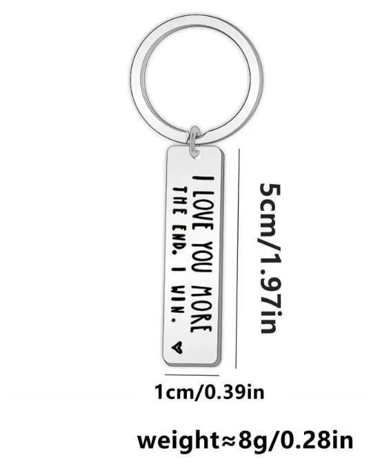 I Love You More Creative Slogan Metal Keychain, Stainless Steel Key Ring with Long Bar Pendant for Car Keys, Cute Fashion Accessory for Men and Women, Perfect Valentine's Day Gift and Keychain for Bags