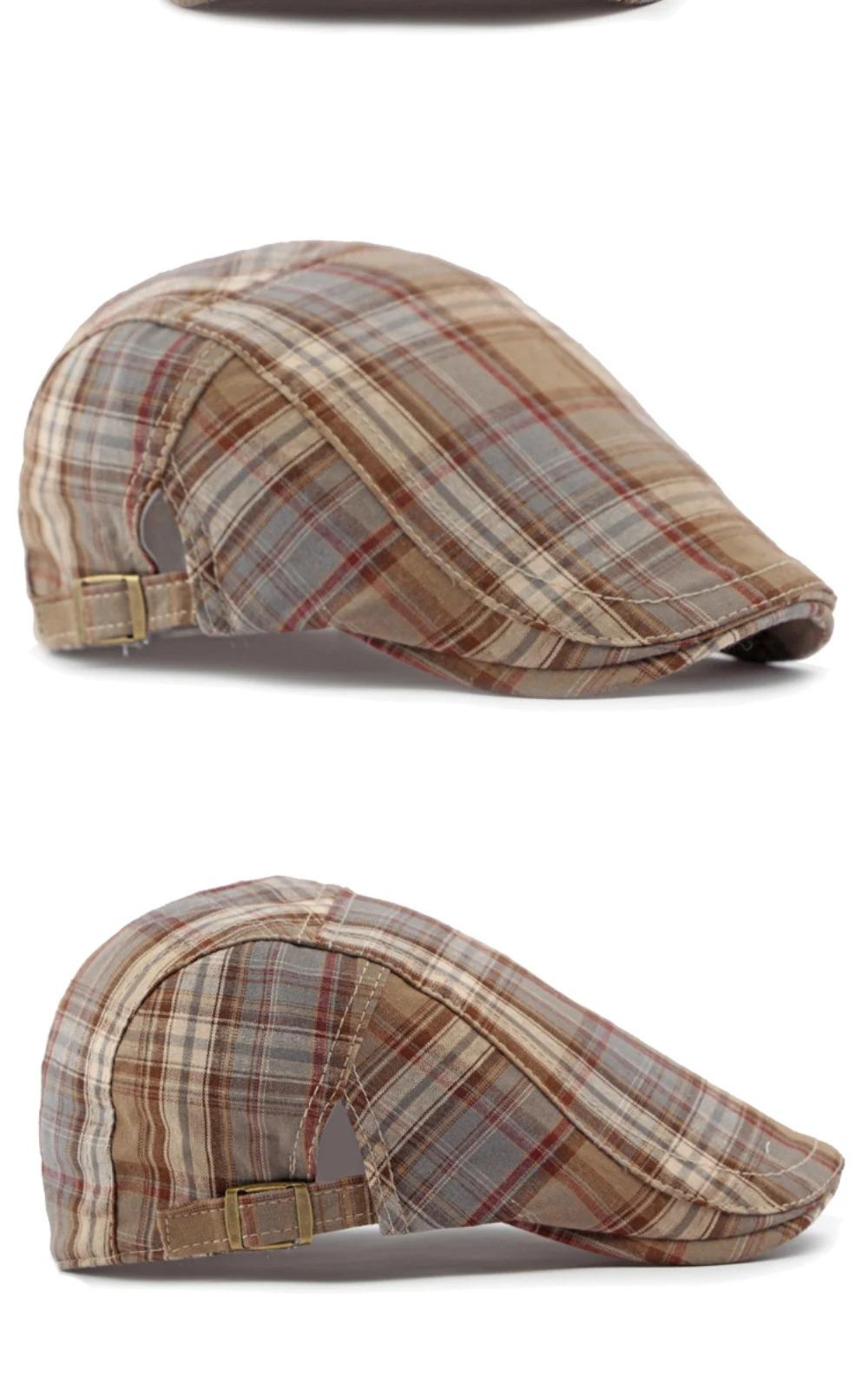 HT4376 Berets Men Women Vintage Plaid Beret Cap Male Female Adjustable Flat Cap Retro Spring Summer Cap Beret Hats for Men Women