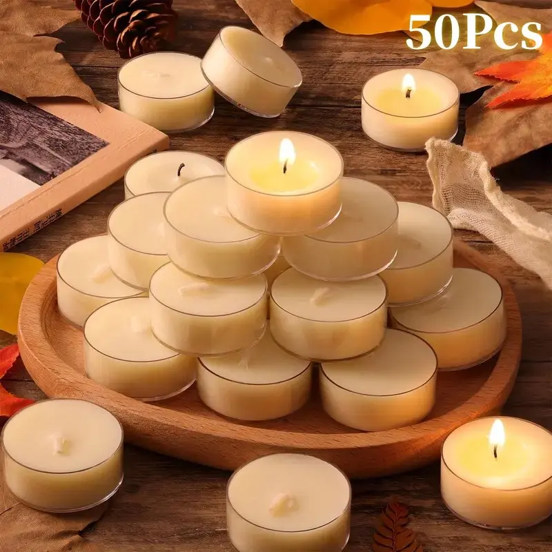 50 Natural Soy Wax Candles, Soya Wax, Unscented Smokeless Tea Candle, 4-Hour Burn Time, Ideal for Home Decor, Relaxation, Gifts, Festive Occasions