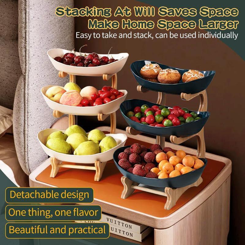 3 Tier Fruit Bowl, 1 Count Large Capacity Tiered Fruit Basket with Bamboo Stand Display Storage Rack, Kitchen Counter Tray for Fruit Snack Nuts Bread Candy, Drawer Style Options #TOP PICKS