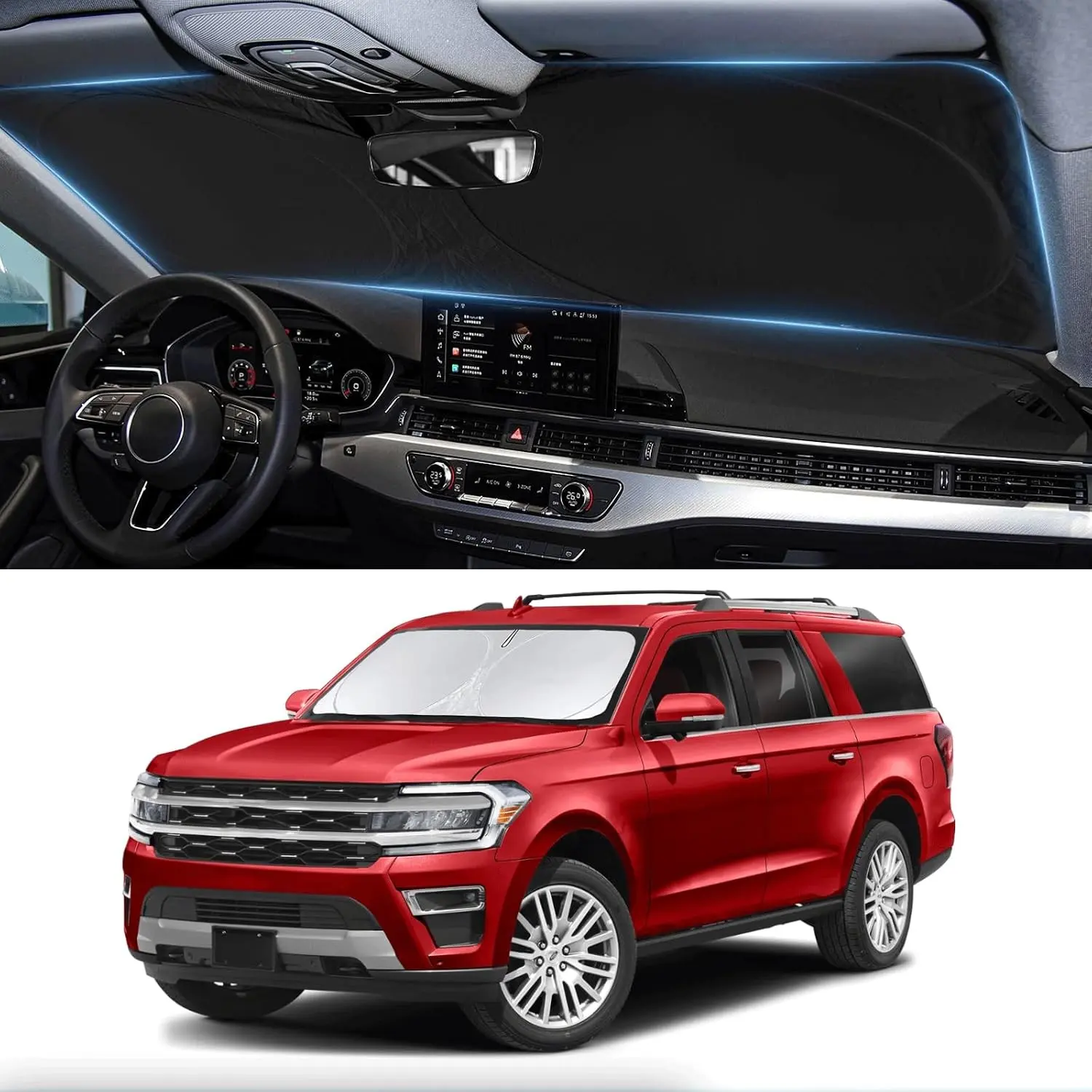 Foldable Custom-Fit Front Window Windshield Cover for Ford Expedition 2018-2025 SUV, UV & Heat Reflector