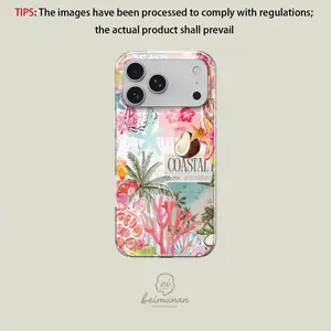Tropical Beach Hawaiian Floral Shell Palm Watercolor Phone Case, Two-In-One Anti-Drop Protector, iPhone 17pro Max 16 Plus 15pro 14pro Max 13plus 12pro 11 Series
