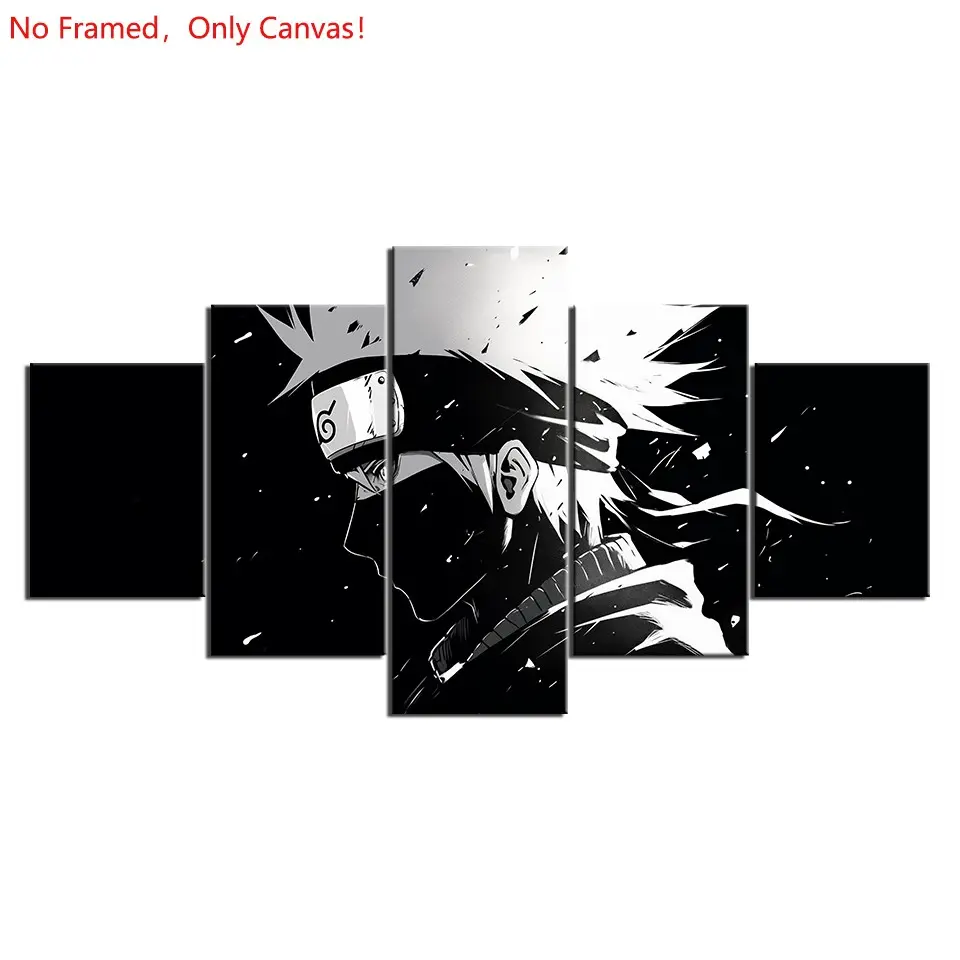 5 piece/set of frameless canvas painting print poster, classic hot-blooded anime art, Kakashi Hatake Monochrom, very suitable for Japanese two-dimensional fans, the perfect gift for bedroom, living room, kitchen, dormitory corridor, mural, wall decoration