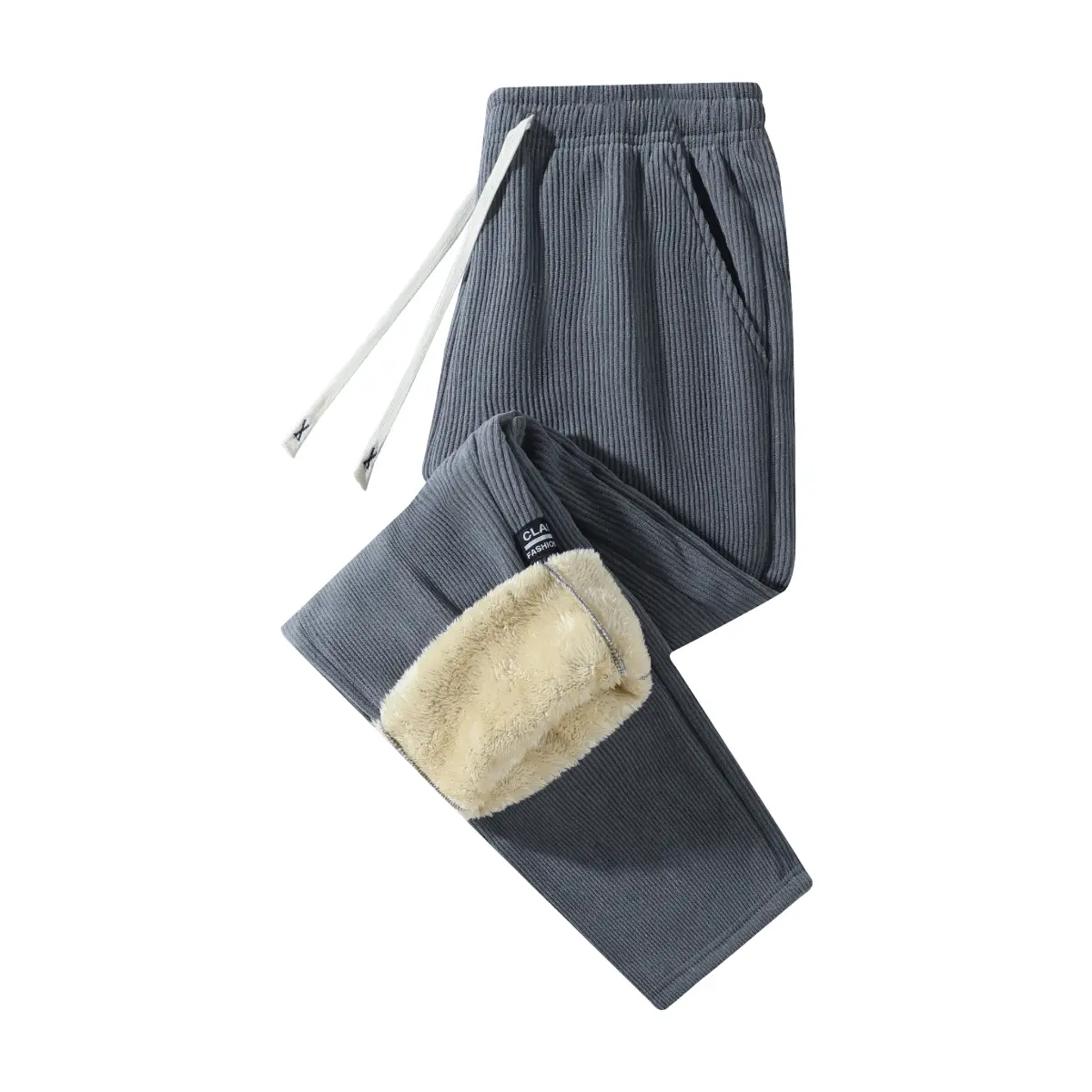 Men's Sherpa Lined Waffle Corduroy Joggers, Thermal Polyester Trousers with Drawstring Pockets for Outdoor Wear, Machine Wash, Male, Corduroy Fabric, Casual, Corduroy Waffle, Classic