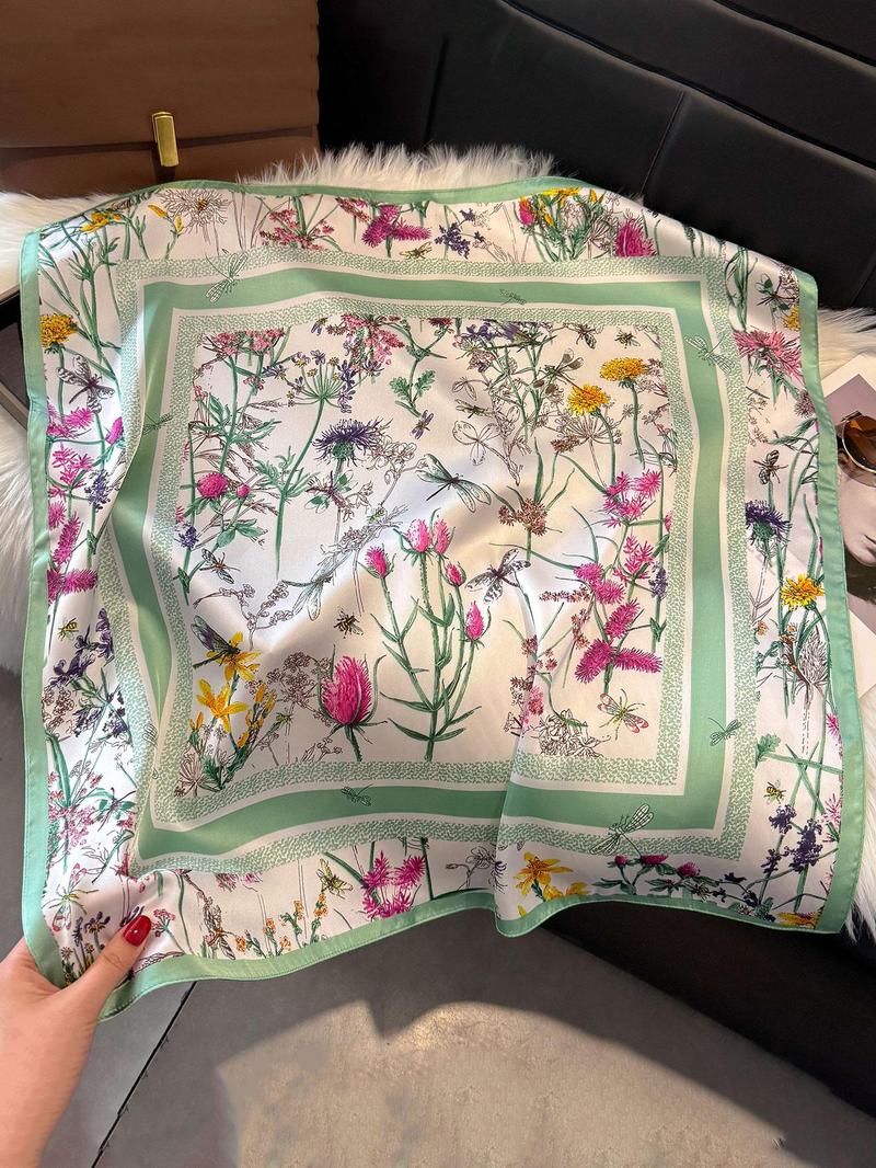 Women's Elegant Floral & Plants Print Square Scarf, Casual Soft Comfortable Shawl for Daily Wear, Fashion Accessories for Women & Girls