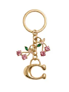 Viral Cherry C Letter Keychain, Sparkling Crystal Bag Charm, Gold Plated Aesthetic Key Ring, Cute Fruit Pendant for Purse Handbag Accessories, Women Girls Fashion Jewelry Gift, Key Holder for Purse