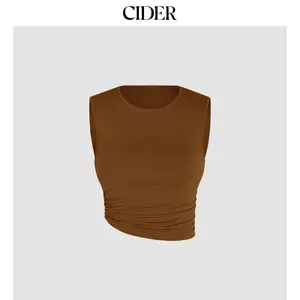 Cider Solid Ruched Crop Tank Top SummerWins Dealsforyou