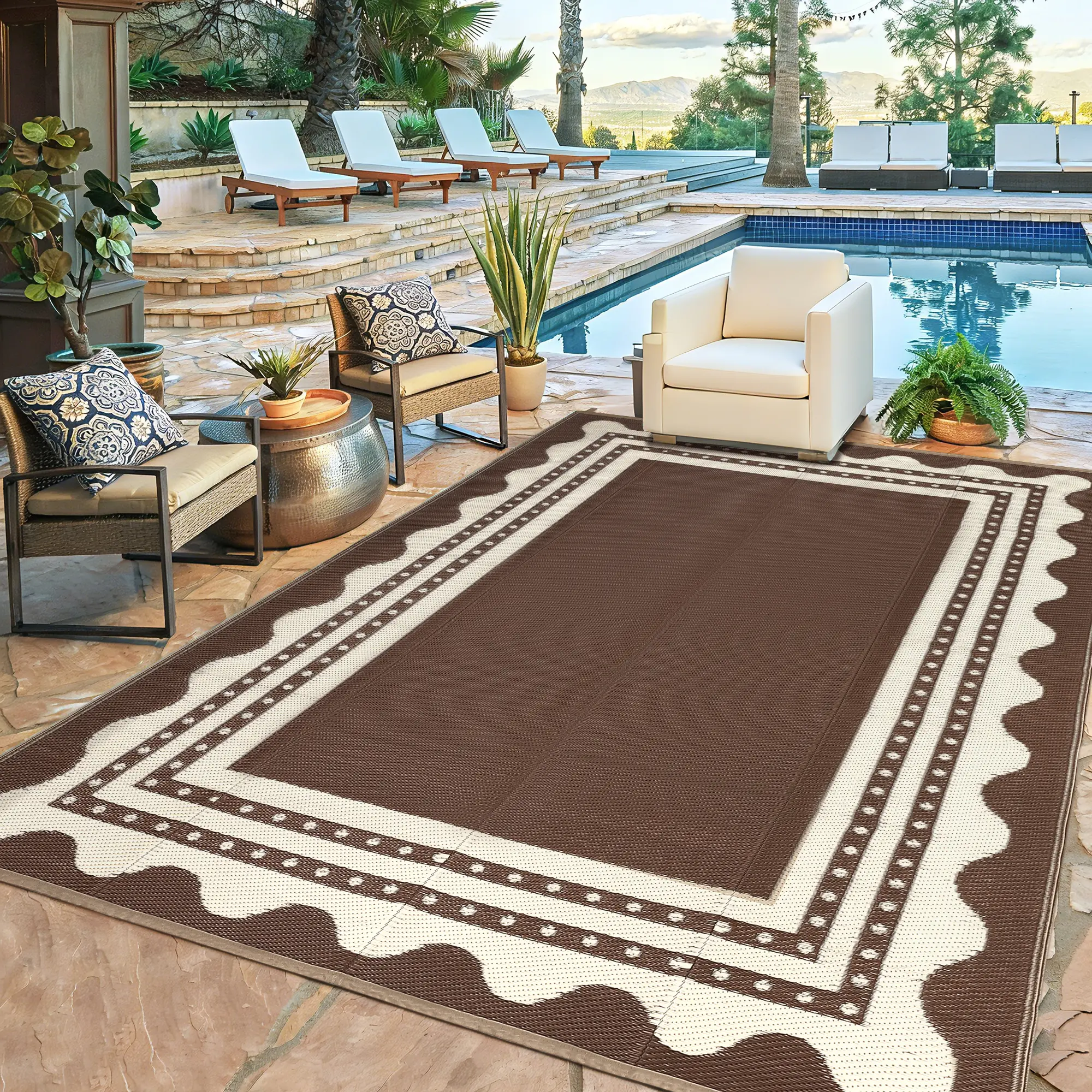 Waterproof Reversible Outdoor Rug – Durable Plastic Patio Carpet – Easy-Clean, Versatile Mat for Camping, RV, Porch, Deck, Backyard, Balcony, Picnic