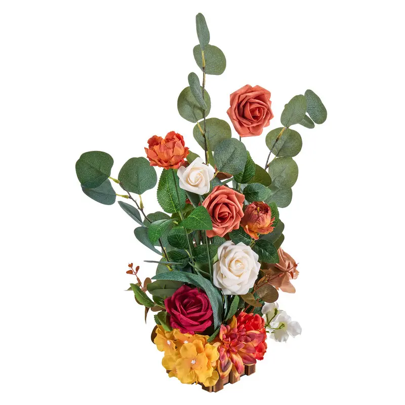 Standing Artificial Flowers Arrangements 4 PCS, 17.5-Inch Tall Faux Flower Decorations for Wedding Aisle Runner Chair, Orange Floral Centerpieces for Ceremony Reception Party Outdoor Decor