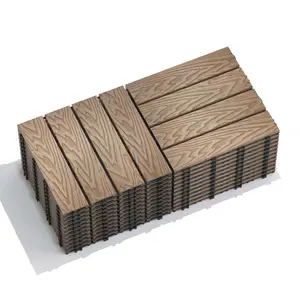 Patio Floor Tiles Pack of 11/22  WPC Wood-Plastic Composite Patio Deck Tiles DIY Interlocking Decking Tiles, Quick Deck Floor Tile, Court Tile, Water Resistant Indoor Outdoor -11.8" 3D