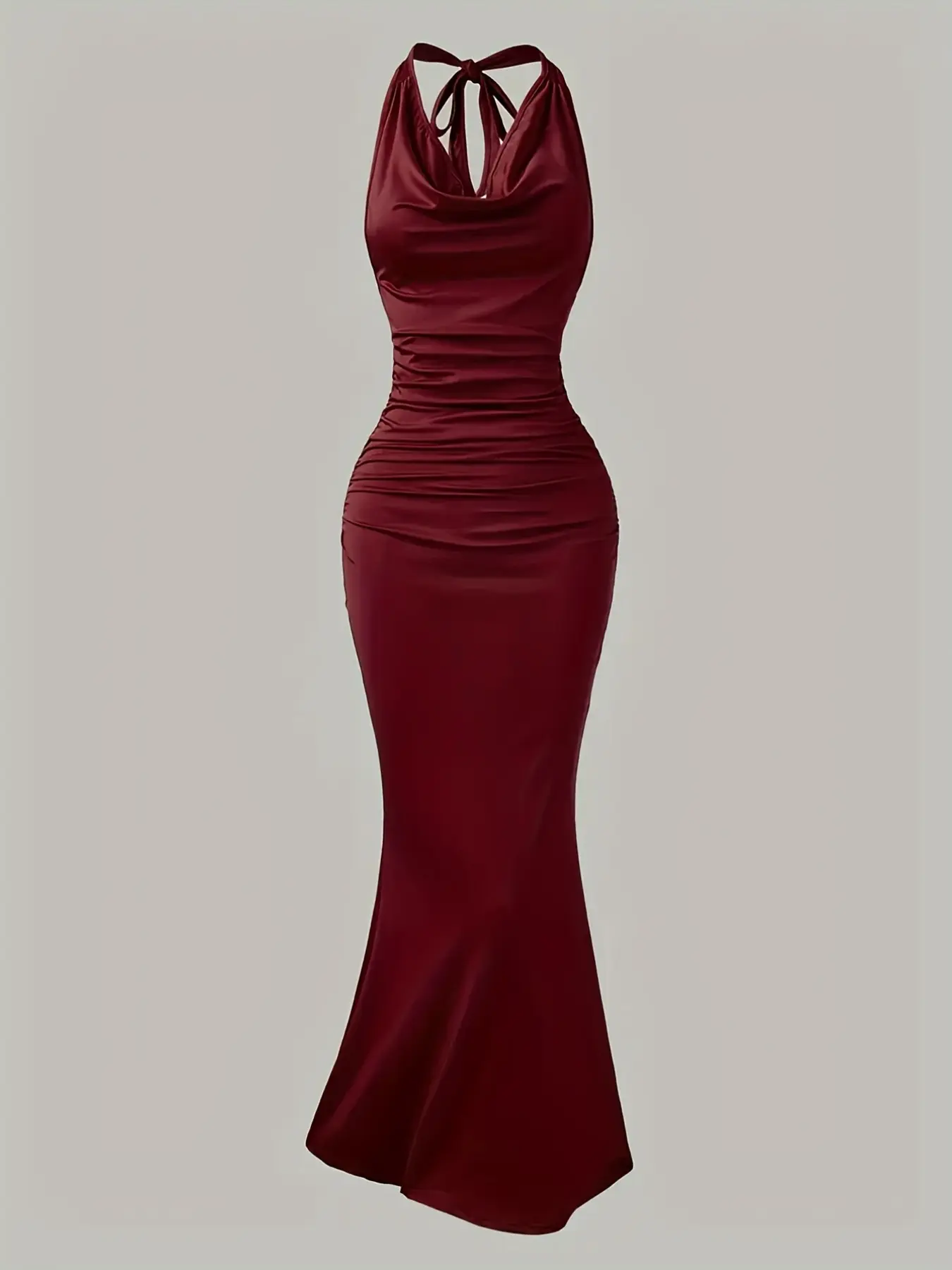 Elegant Pure Color Halter Neck Slim Fit Fish Tail Long Dress, Women's Fashionable Bodycon Dress, Fitted Mermaid Dress, Formal Wear, Elegant Party Dress, Perfect for Special Occasions