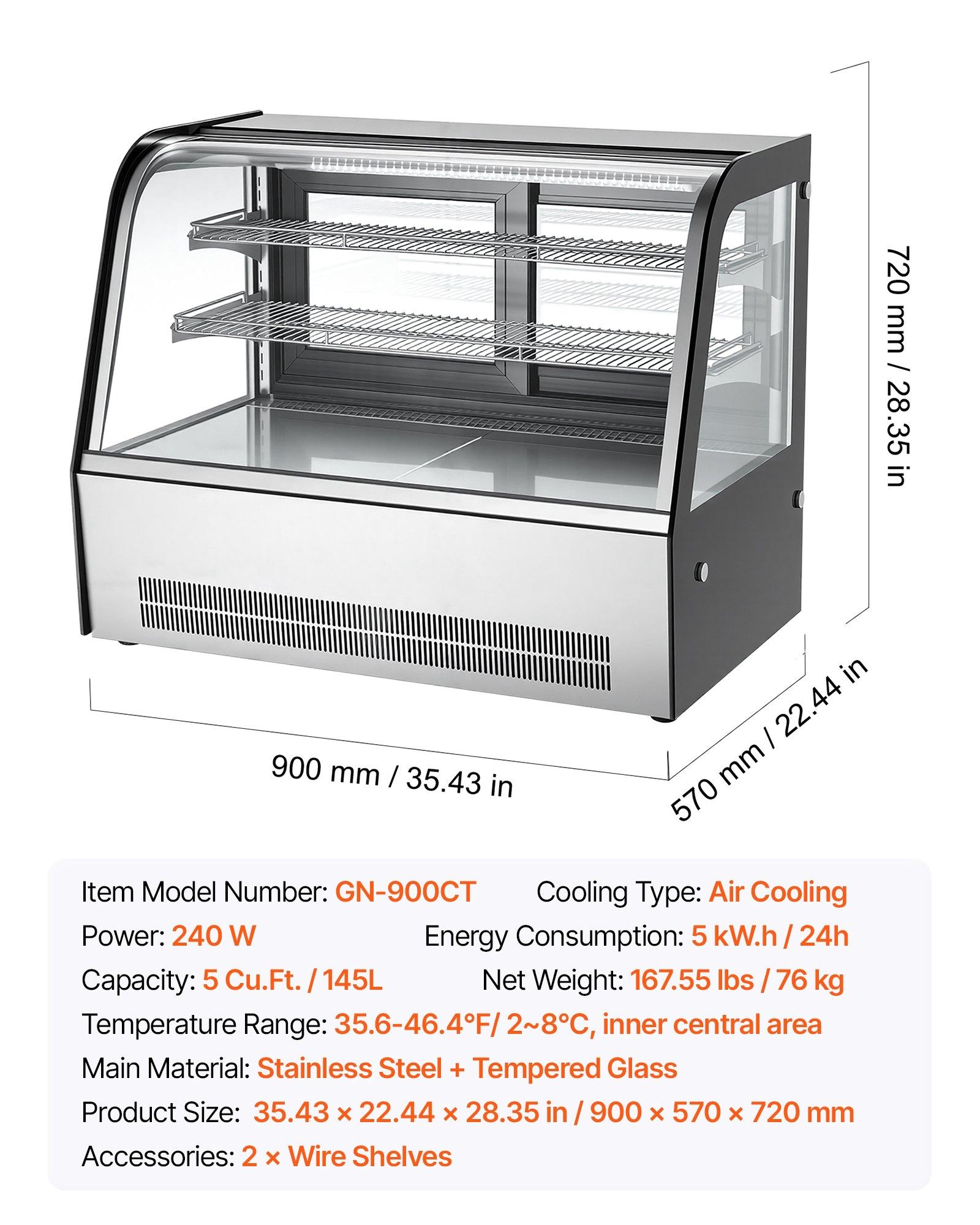 VEVOR Refrigerated Display Case, 5 Cu.Ft./145L Countertop Pastry Display Case, 2-Tier Commercial Cake Refrigerator with LED Lighting, TURBO Cooling, Frost-Free Air-Cooling, for Bakery, Dessert Shop VEVOR Refrigerated Display Case, 5 Cu.Ft./145L Countertop Pastry Display Case, 2-Tier Commercial Cake Refrigerator with LED Lighting, TURBO Cooling, Frost-Free Air-Cooling, for Bakery, Dessert Shop