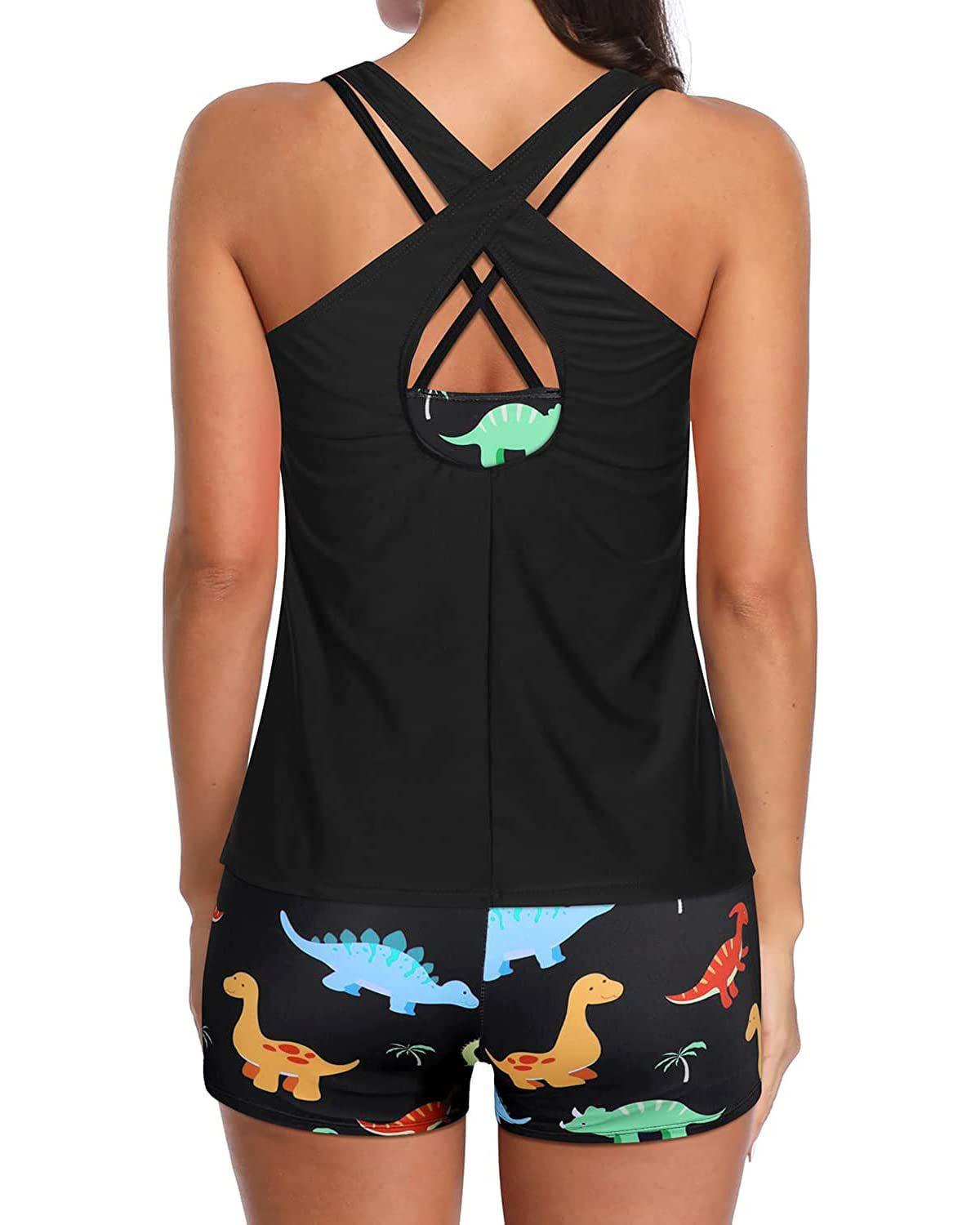 Women's Mint Green 3-Piece Tankini Swim Set - Racerback Tank Top with Floral Boyshorts & Sports Bra for Modest Beach Wear