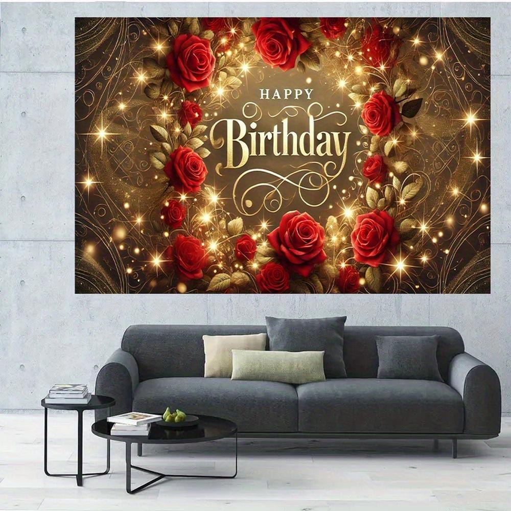 1pc 2D Flat Celebration of red roses, Polyester Photography Backdrop , Birthday Banner Flag Supplies, Cake Table Studio Party Decoration and Portrait Photo Shoot, Outdoor celebration activities, Mul White