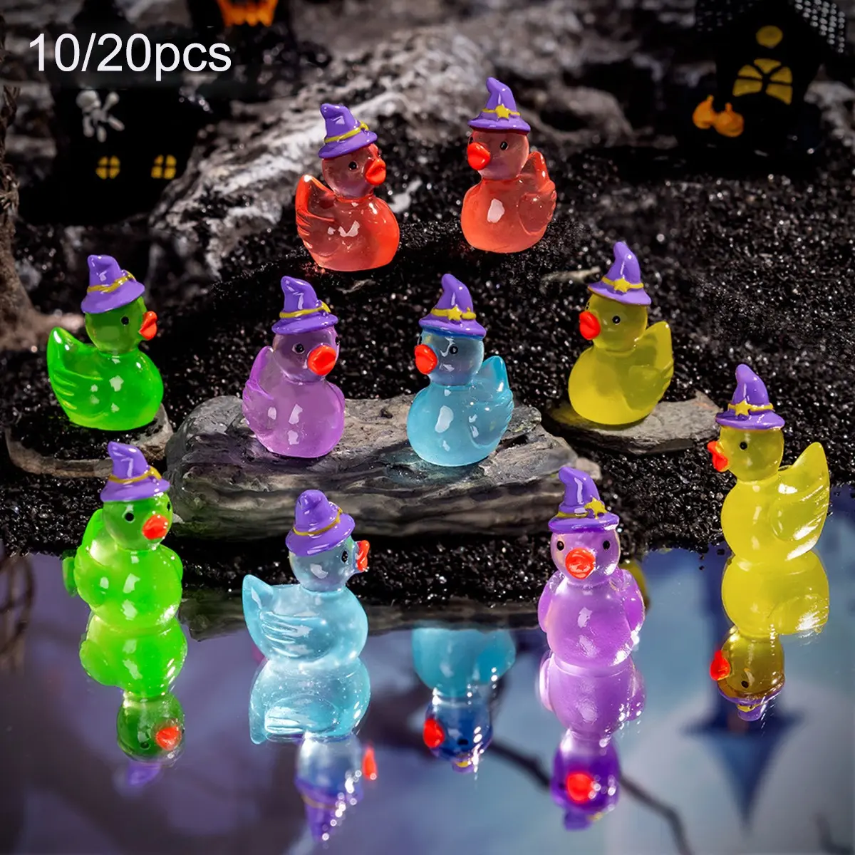 10/20 Pack Glow-In-Dark Mini Ducks, Cute Resin Spooky Halloween Decorations, Battery-Free DIY Hanging Decorative Ornaments, Micro Landscape & Horror Scenes