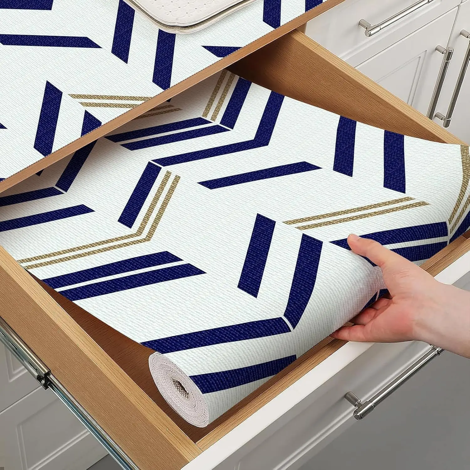 Drawer Shelf Liner for Kitchen Cabinet Non-Adhesive 12IN x 10FT | Blue Stripe Drawer Liners for Dresser  Cabinet Liner for Shelves  Grip Shelf Paper Non-Slip Cupboard Liners