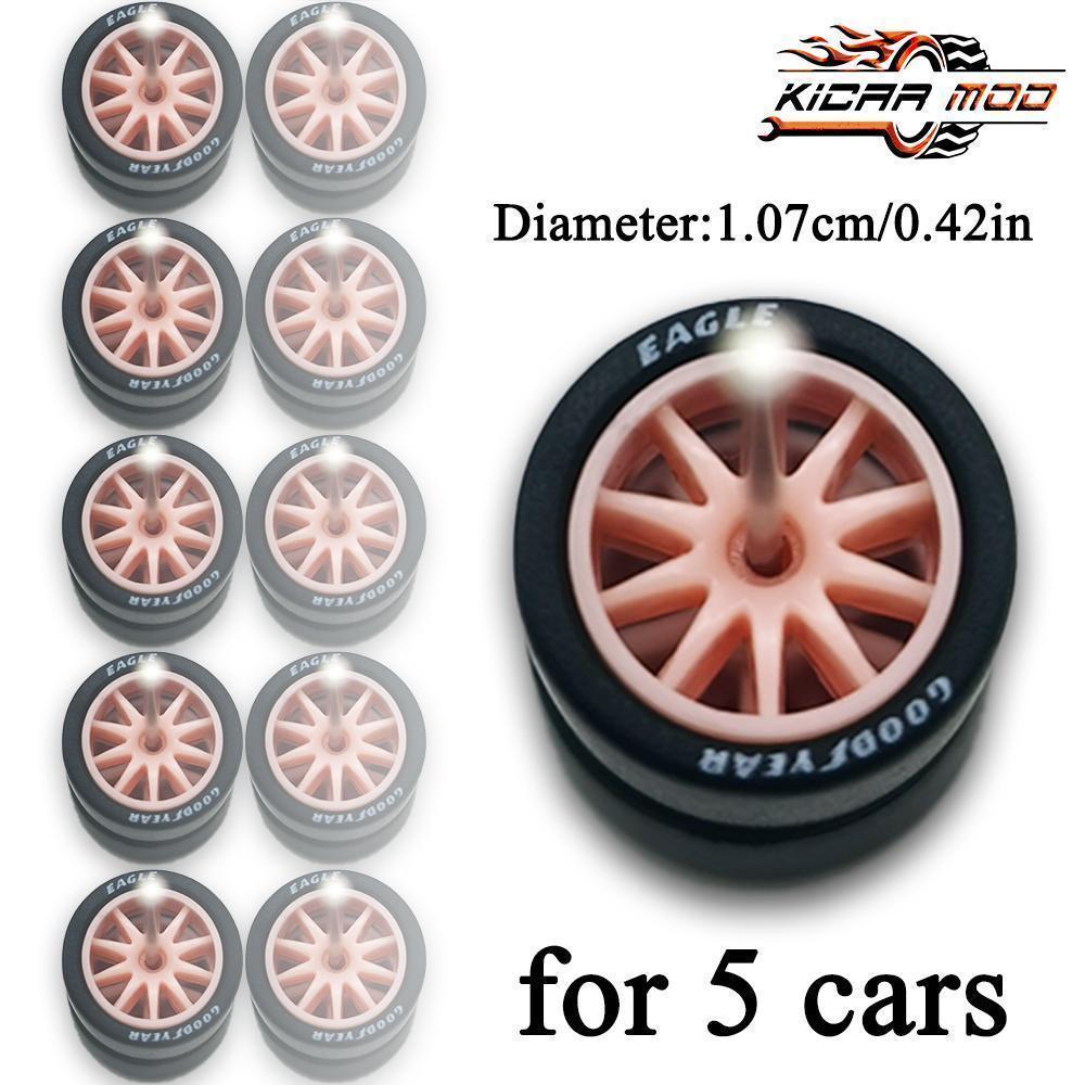 1/64 Wheels with Detachable Rubber Tires Ten Spokes 10.7mm for Model Cars Refiting Parts for Hotwheels (5 sets for 5 Cars)
