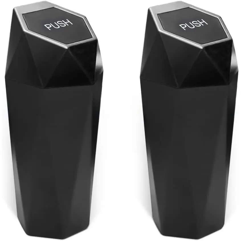 2 count  Trash Can with Lid, Mini Portable Auto Garbage Can, Small Leakproof  Design Trash Dustbin,   Rubbish Bins for Automotive , , Office, Kitchen, Bedroom (Black,2)