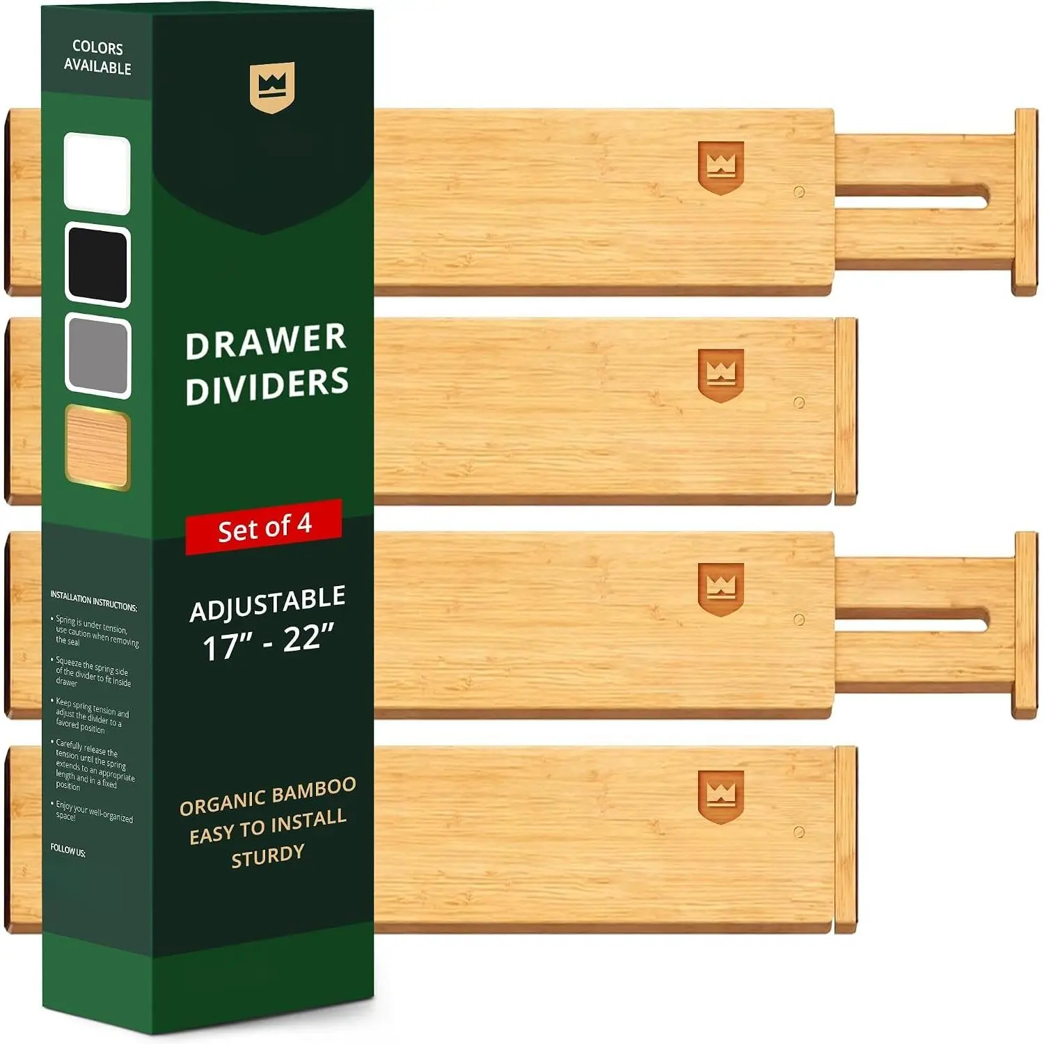 Drawer Dividers Organizers, Adjustable Drawer Separator Splitters, 17–22 Inches Expandable Drawer Divider Organizer for Large Utensils, Kitchen, Bedroom, Dresser & Office Drawers 4-Pack