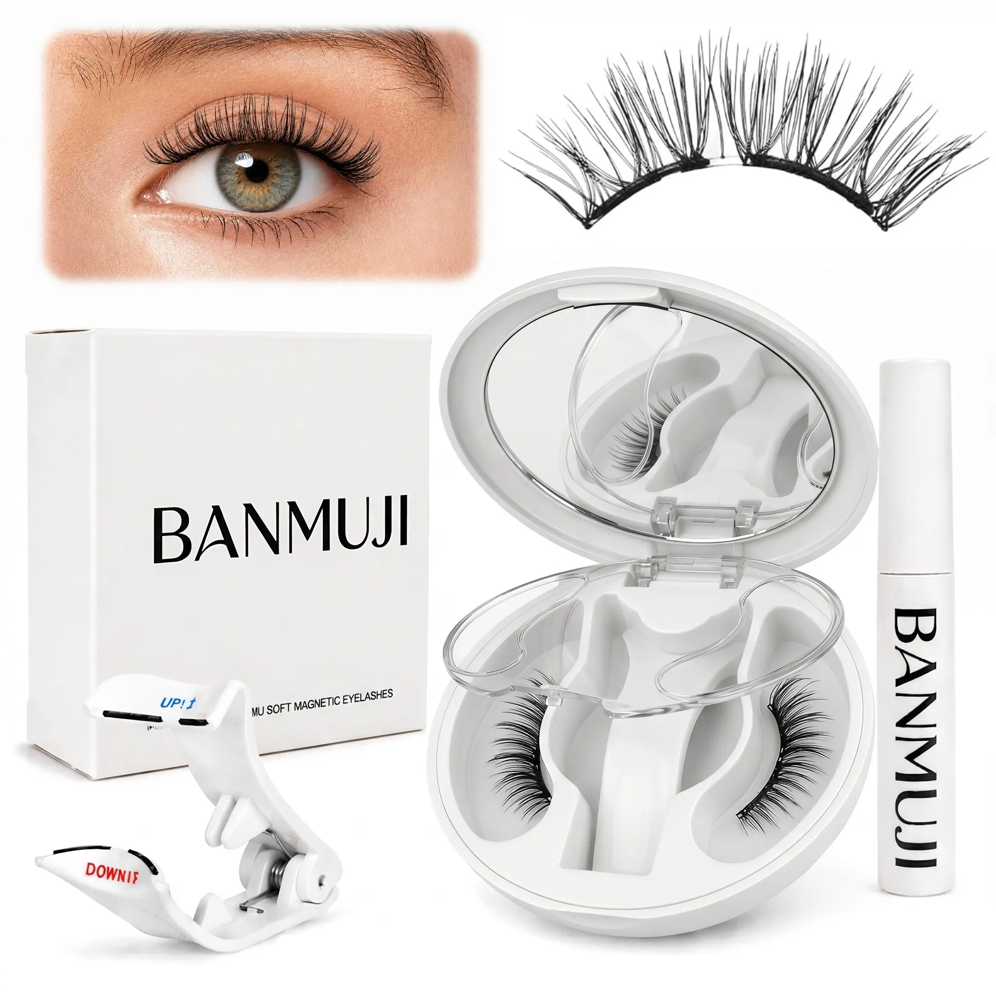 BANMUJI Magnetic Eyelashes with Applicator – Natural Manga Style, No Glue Needed, Reusable Soft Magnetic Lashes Kit, Easy to Apply for Beginners（MJ02）