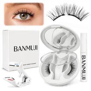 BANMUJI Magnetic Eyelashes with Applicator – Natural Manga Style, No Glue Needed, Reusable Soft Magnetic Lashes Kit, Easy to Apply for Beginners（MJ02）