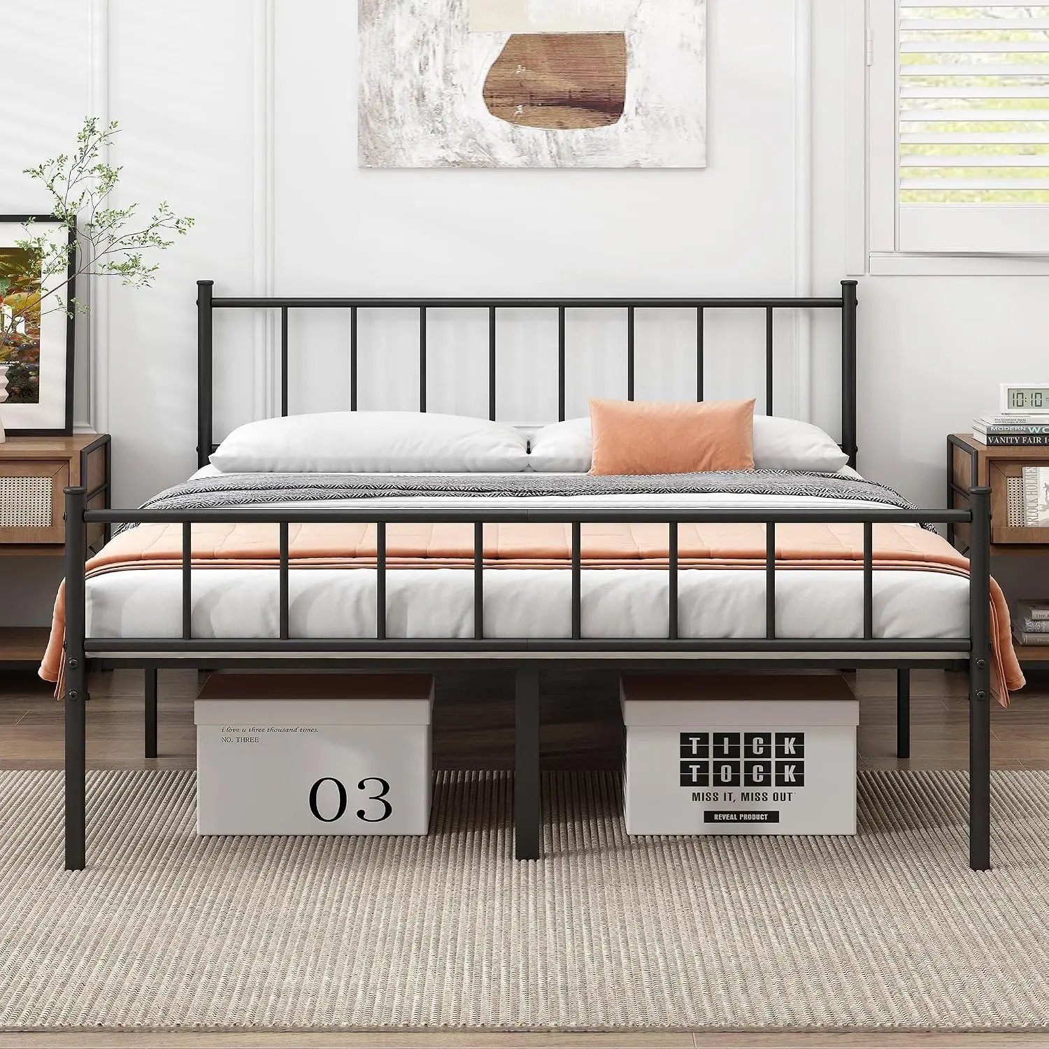 Queen Metal Bed Frame,Steel Slat Support,Noise Free,Easy Assembly | Queen Size Bed,Mattress Foundation,Underbed Storage,No Box Spring Needed