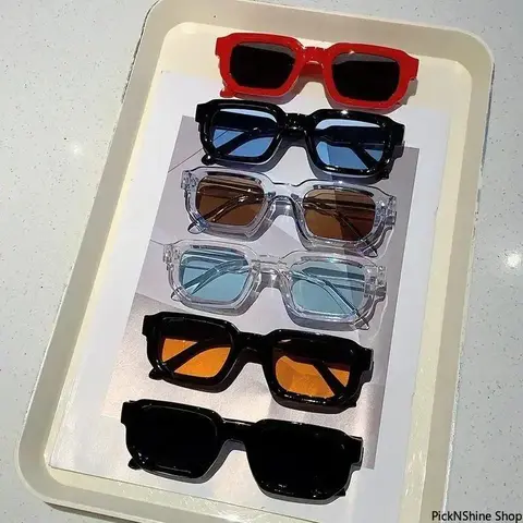 Unisex 6pcs Retro Rectangular Sunglasses with UV400 UV Protection Lenses, UV Blocking Fashion Accessory Set, Ideal Vacation Gift for Female and Male