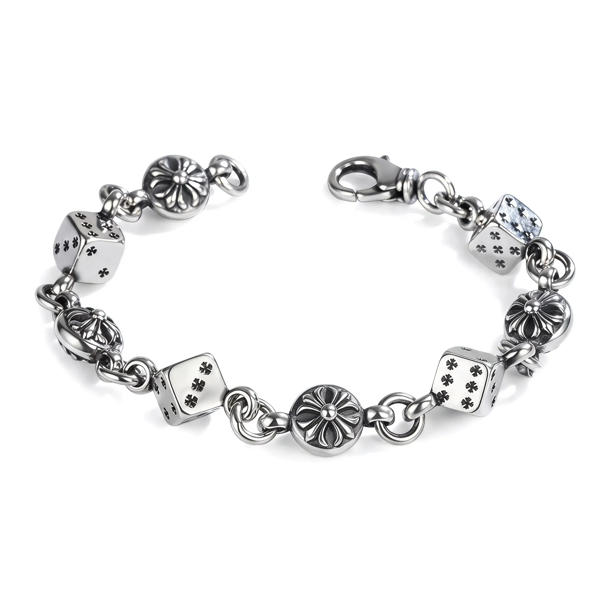 Unisex Cozy Vintage Punk Jewelry Dice Bracelet - Anti-Tarnish Plating, Fixed Die Charms, Zinc Alloy Distressed Wristband, Light Luxury Streetwear, Travel Gifts, All Seasons Accessory