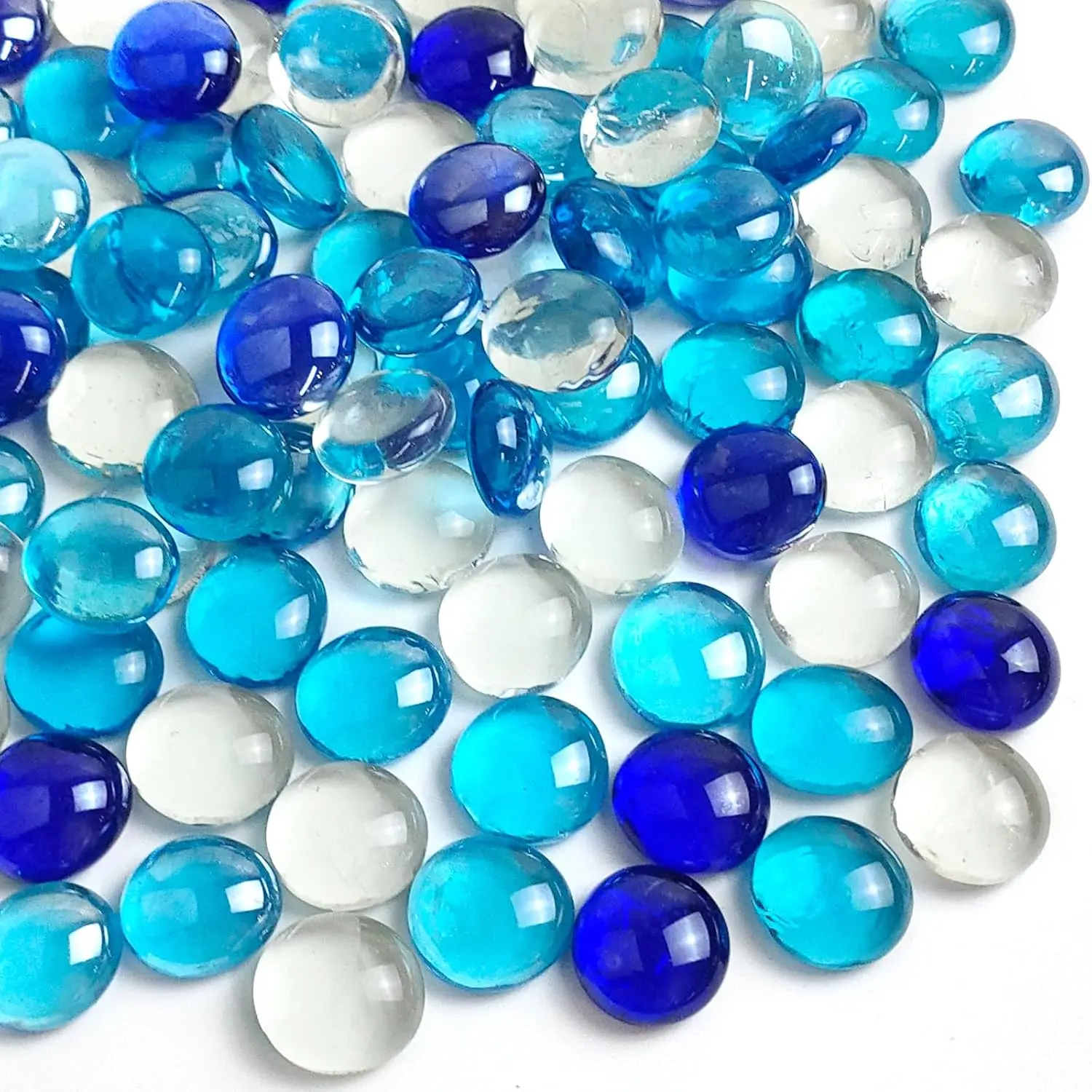 1LB Flat Glass Marbles for Vase, 100 count  Blue Color Glass . Glass Rocks for Vase Fillers Fish  Crafts  Pot Candle Bird Fountains and Wedding Decor