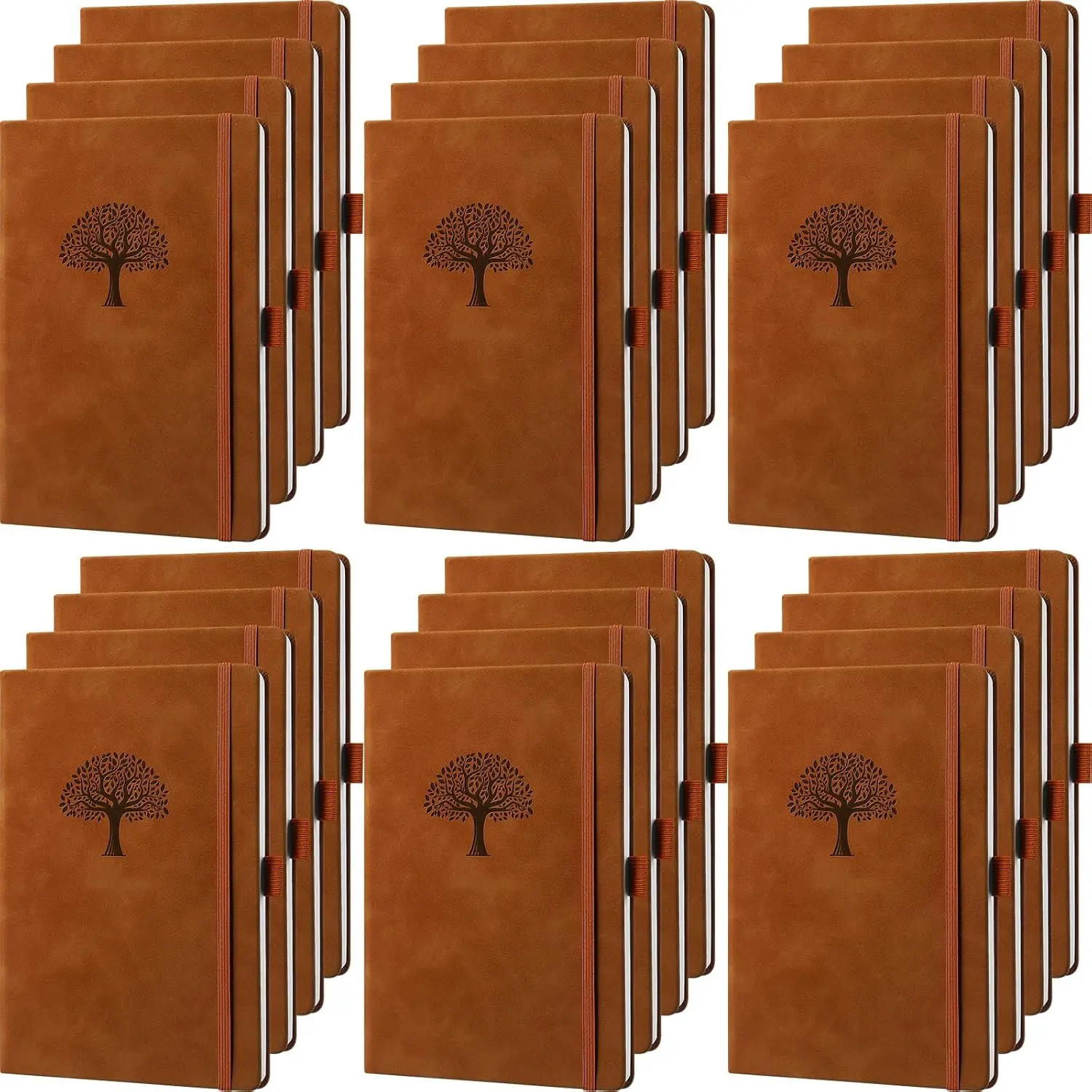 24 Pack Leather Notebook Journals Bulk 5.7" x 8.3" Harder Cover A5 Journals for Writing Men Women Leather Travel Notebooks Daily Gifts for Office  to School (Brown)