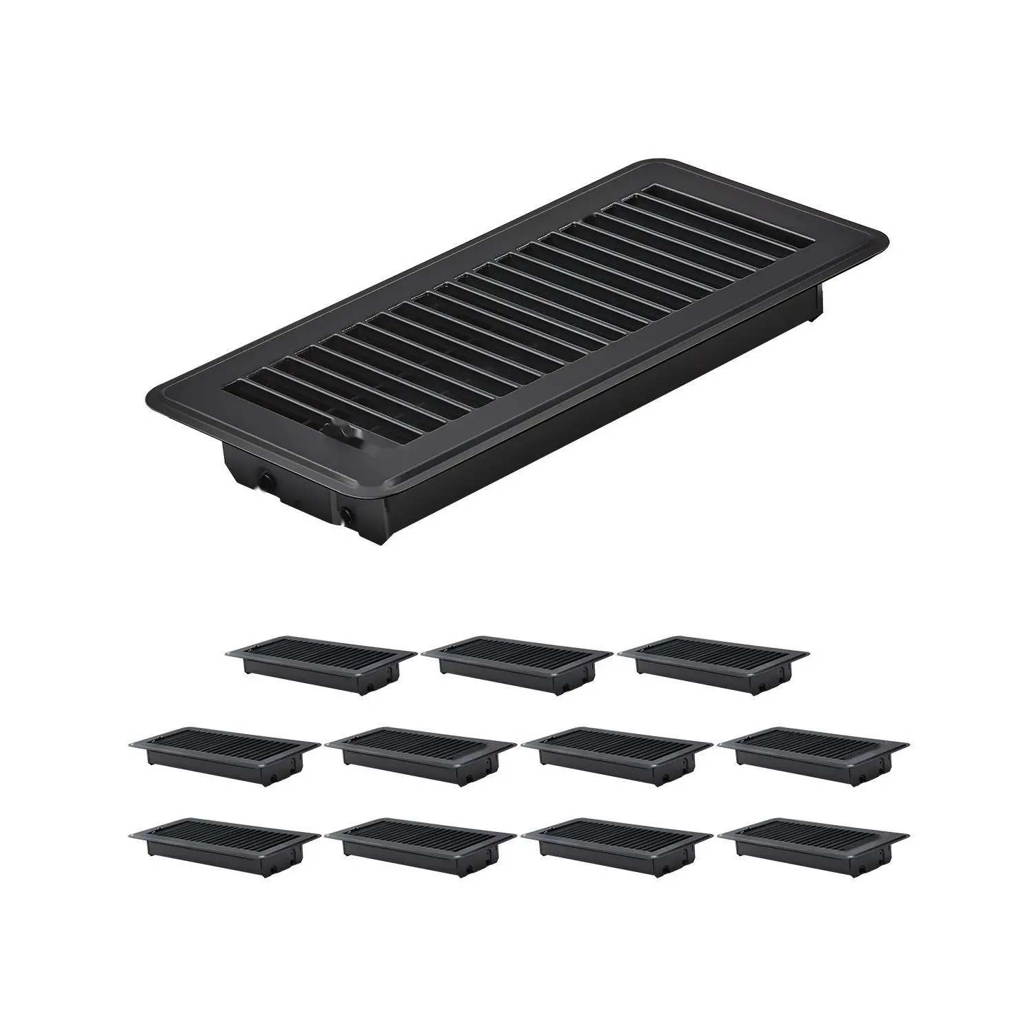 Floor Registers 4 X 10 Inch, 12-Pack, Iron Floor Vents for HVAC Ductwork, Black Durable Metal Grilles, Heavy Duty Floor Vent Covers, Easy to Install, Standard Sized Air Vents for Home Improvement and Residential Duct Systems