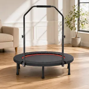 40-Inch Foldable Fitness Trampoline for Adults with Adjustable Handle Bar, 36 Closed Springs, Steel Frame, Compact Storage for Home Gym Trampoline Workout, Black (Product Dimensions: 40.00 in)