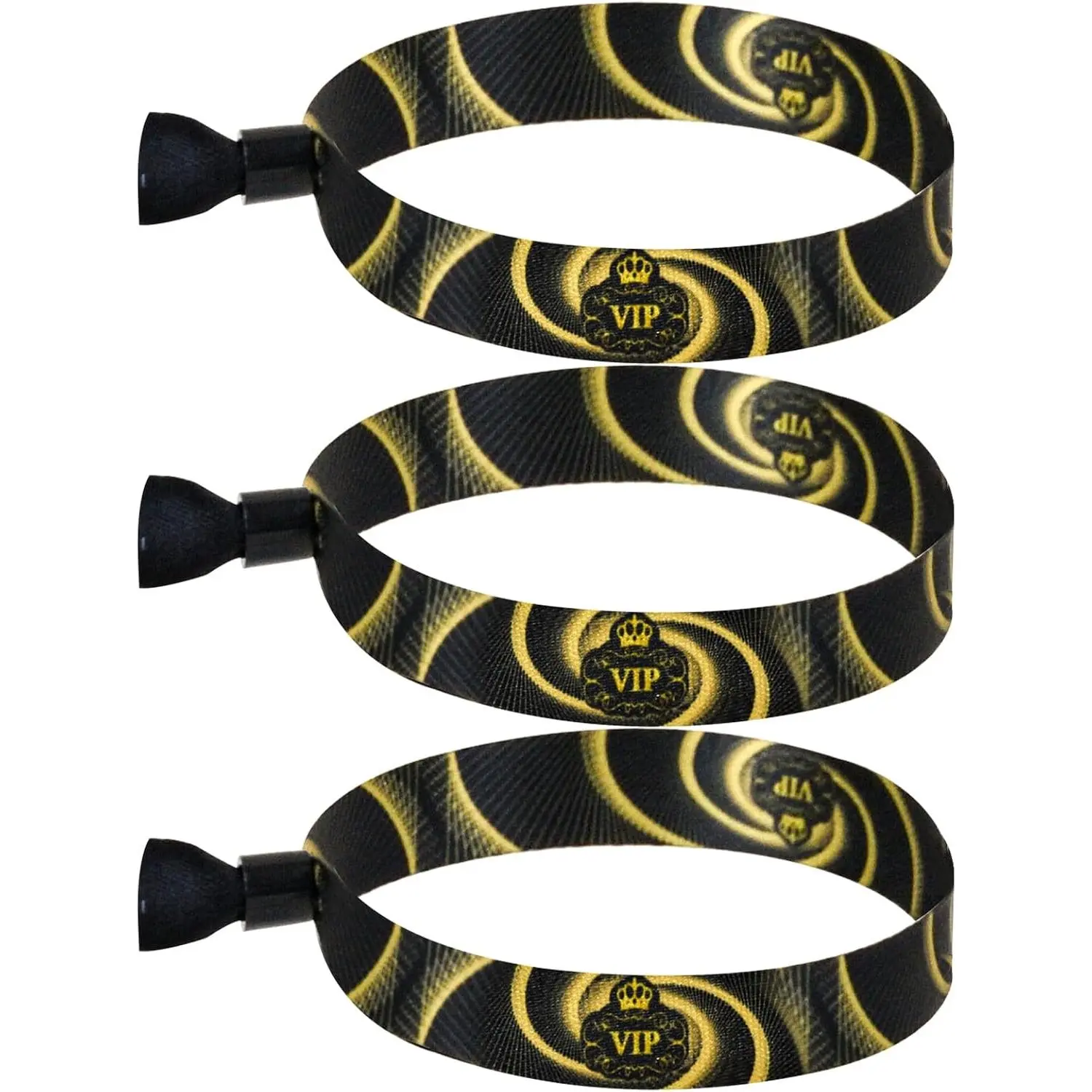 100 Pack VIP Wristbands for Events, Secure Tamper-Proof Cloth  Bracelets with -Time Lock, Adjustable Heat Transfer Printed Entry Bands for Festivals and Parties, Black