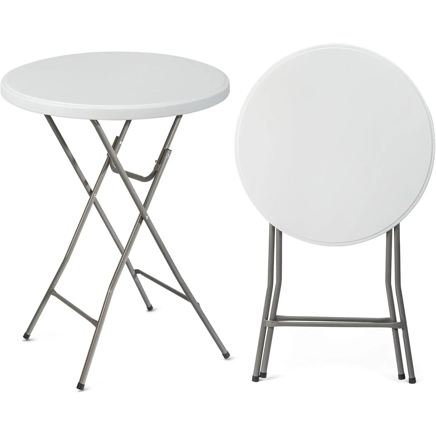 32" Plastic Folding Round Table Bar Height, HDPE Matrial with Gray Metal Finish, High Top Table for Outdoor Party, Cafes, Restaurants, Backyard, Dining Room, Wedding Event,1 Pack, White
