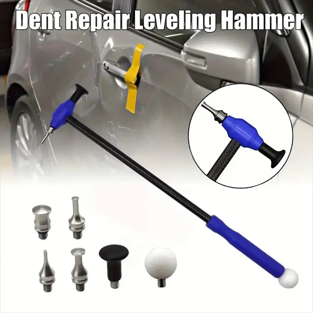 Car Dent Repair Tool Kit, Dent Remover Tool for Car, Blue Hammer with 6 Replacement Tips, Durable Carbon Fiber, Portable Handheld Dent Puller Set for Car Body Repairs